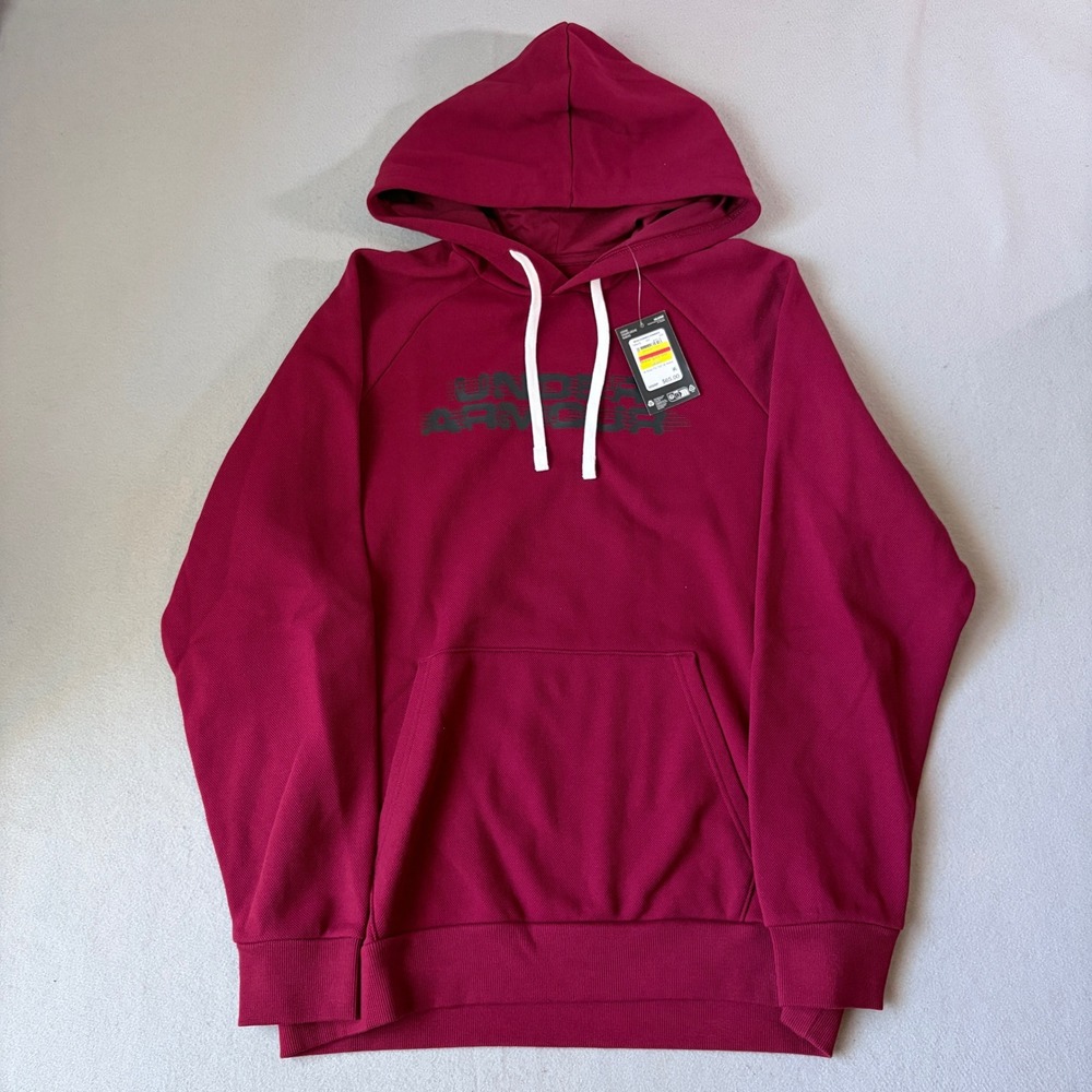 Under Armour Mens Rival Fleece Texture CG Hoodie Maroon Red Medium 1389428 NEW